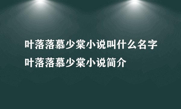 叶落落慕少棠小说叫什么名字叶落落慕少棠小说简介