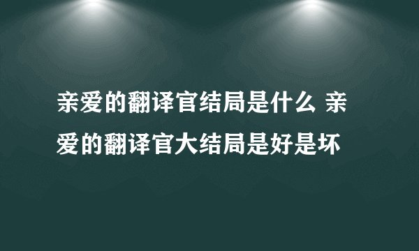 亲爱的翻译官结局是什么 亲爱的翻译官大结局是好是坏