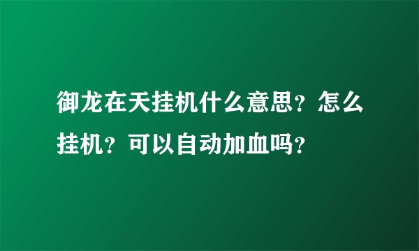 御龙在天挂机什么意思？怎么挂机？可以自动加血吗？