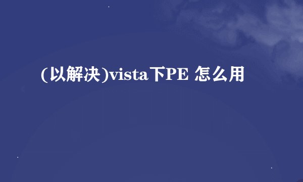 (以解决)vista下PE 怎么用