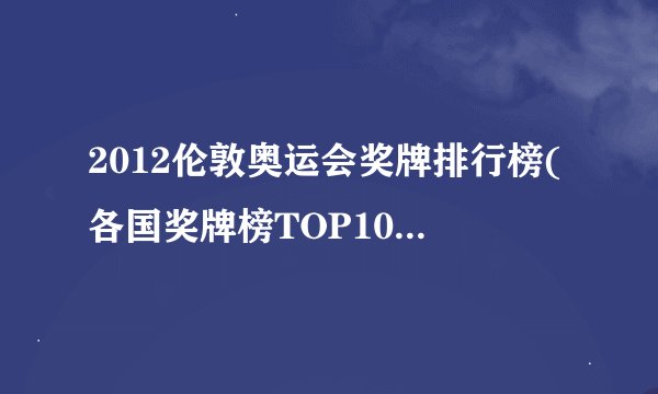 2012伦敦奥运会奖牌排行榜(各国奖牌榜TOP10及中国队表现分析)