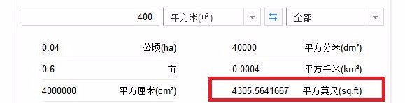 400平方是多少square feet