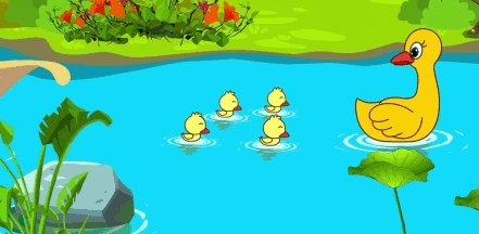 小鸭子在小河里游泳扩写句子
