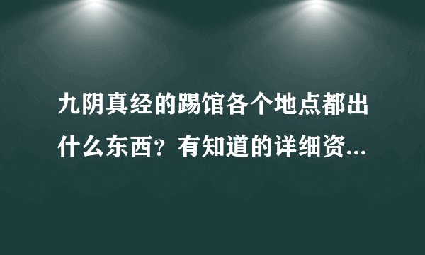 九阴真经的踢馆各个地点都出什么东西？有知道的详细资料么？还有禁地的。。好的加分200