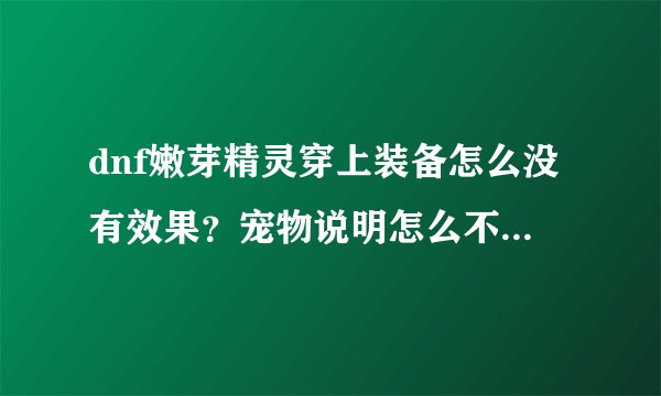 dnf嫩芽精灵穿上装备怎么没有效果？宠物说明怎么不像别人的宠物那样有技能说明？