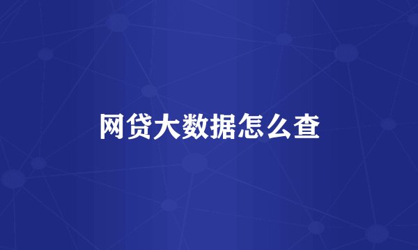 网贷大数据怎么查