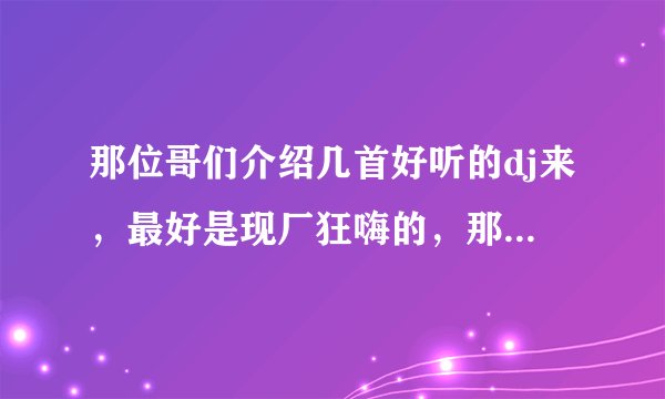 那位哥们介绍几首好听的dj来，最好是现厂狂嗨的，那些酒吧和串烧的我看就算了吧！拜托了各位 谢谢