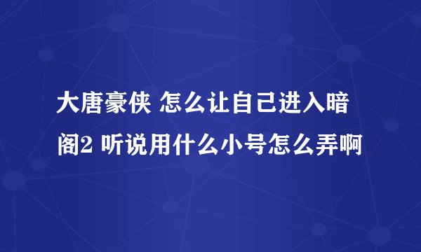 大唐豪侠 怎么让自己进入暗阁2 听说用什么小号怎么弄啊