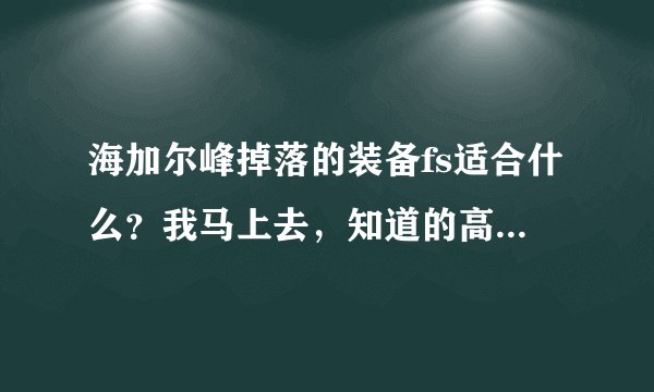 海加尔峰掉落的装备fs适合什么？我马上去，知道的高手说下哈，T6不用说了