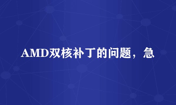 AMD双核补丁的问题，急