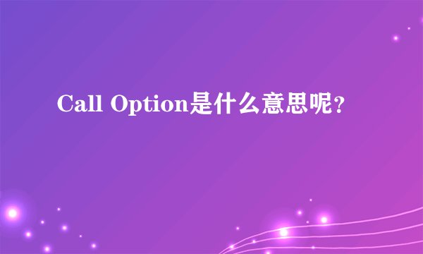 Call Option是什么意思呢？