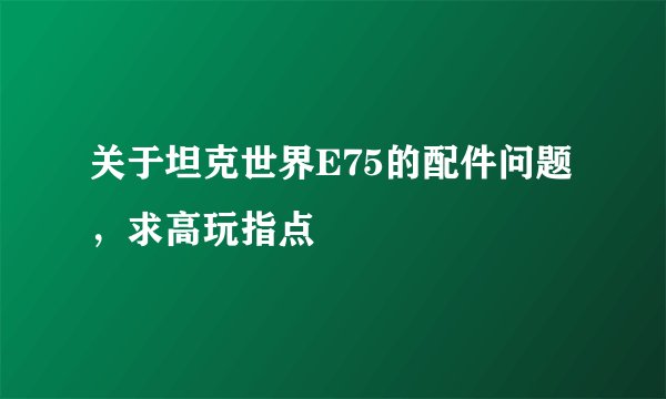 关于坦克世界E75的配件问题，求高玩指点