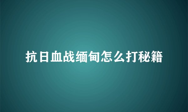抗日血战缅甸怎么打秘籍