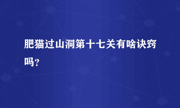 肥猫过山洞第十七关有啥诀窍吗？