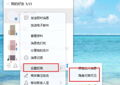 如何设置对好友隐身可见？