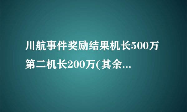 川航事件奖励结果机长500万第二机长200万(其余机组成员各100万)