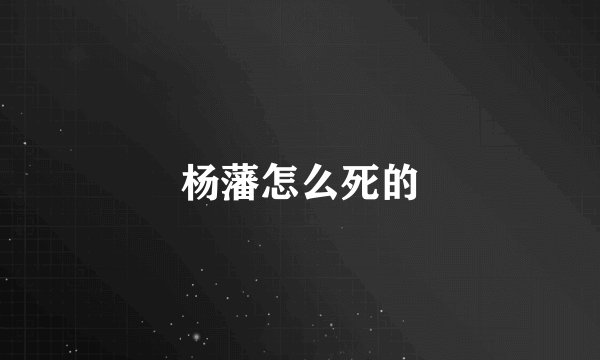 杨藩怎么死的
