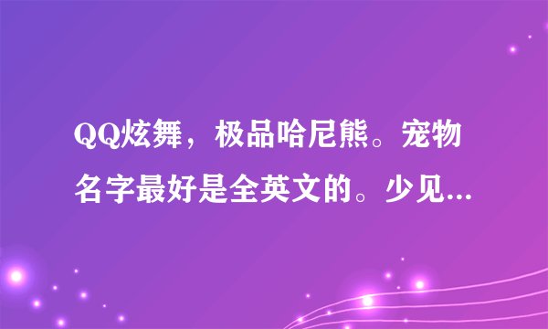 QQ炫舞，极品哈尼熊。宠物名字最好是全英文的。少见的，能出两个以上S的就行。除了百度都能搜到的那个