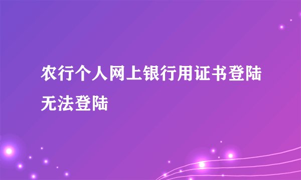 农行个人网上银行用证书登陆无法登陆