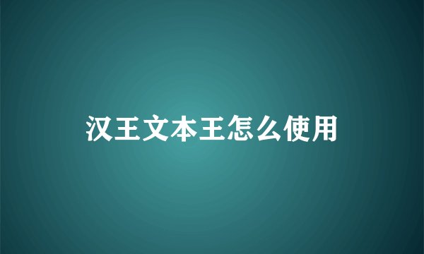 汉王文本王怎么使用