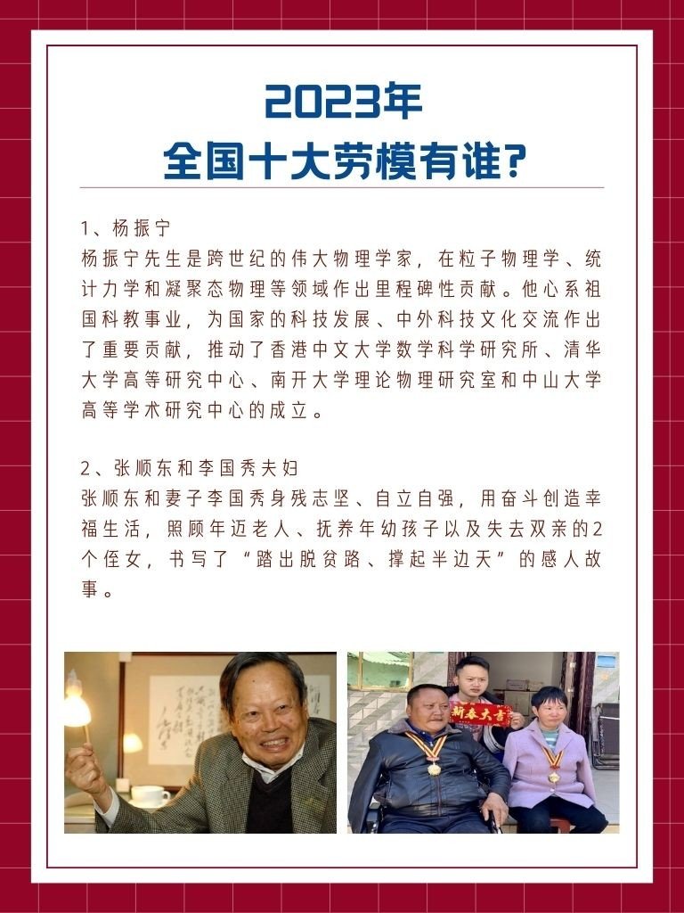 2023年全国十大劳模有谁?