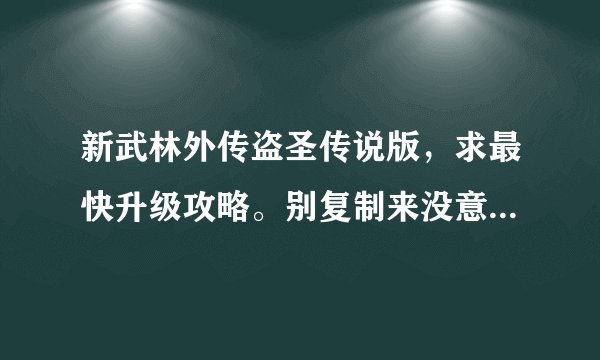 新武林外传盗圣传说版，求最快升级攻略。别复制来没意思。听说能3天到100。求大神赐教。越具体越好。多谢