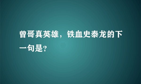 曾哥真英雄，铁血史泰龙的下一句是？