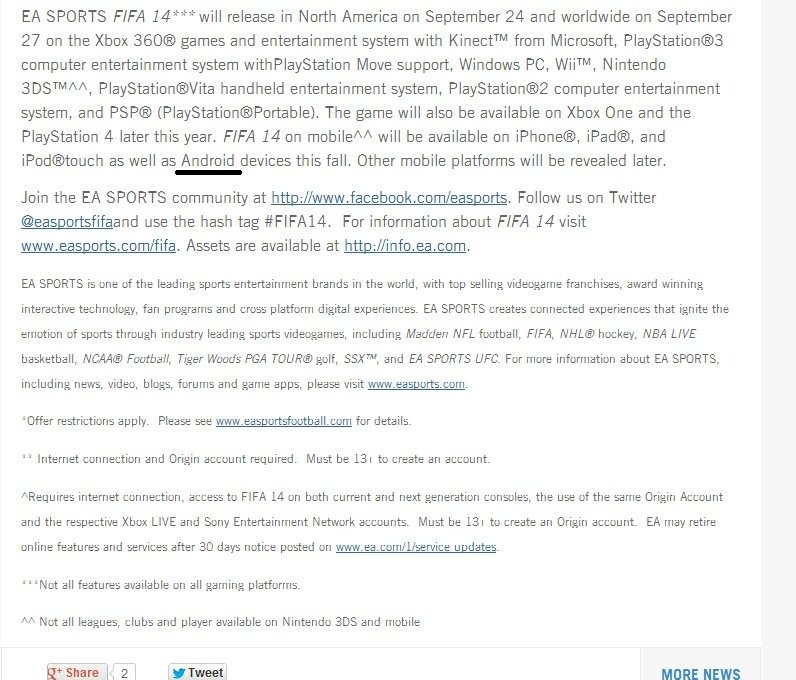 求安卓版的FIFA13