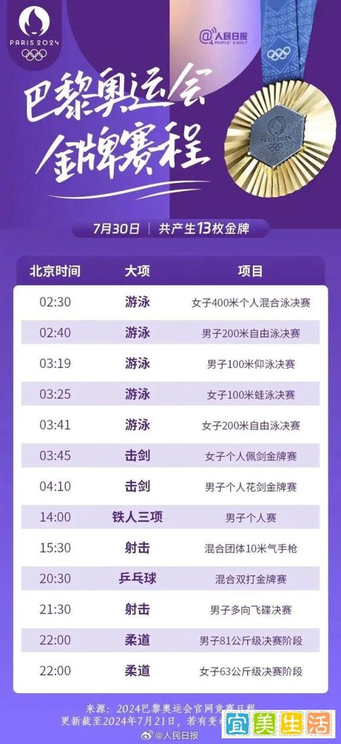 巴黎奥运会｜含“金”量超高的赛程表，收藏！