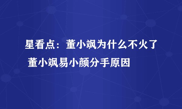 星看点：董小飒为什么不火了 董小飒易小颜分手原因