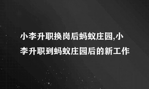 小李升职换岗后蚂蚁庄园,小李升职到蚂蚁庄园后的新工作