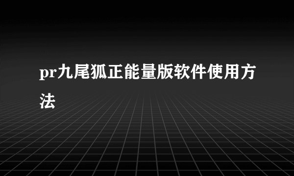 pr九尾狐正能量版软件使用方法
