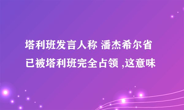 塔利班发言人称 潘杰希尔省已被塔利班完全占领 ,这意味