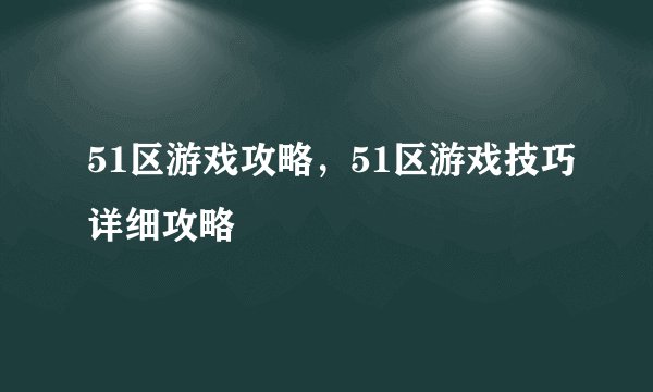 51区游戏攻略，51区游戏技巧详细攻略