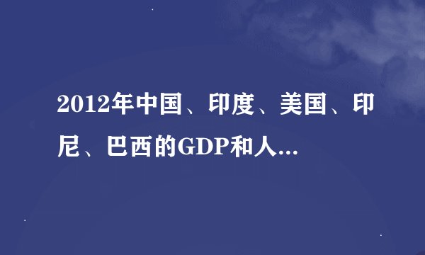 2012年中国、印度、美国、印尼、巴西的GDP和人均GDP是多少?越具体越好