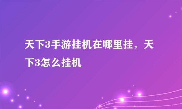 天下3手游挂机在哪里挂，天下3怎么挂机