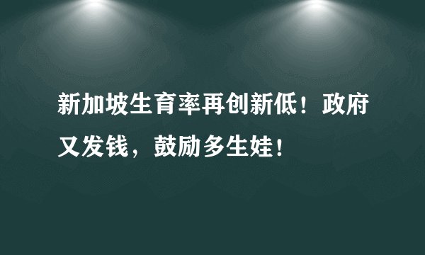 新加坡生育率再创新低！政府又发钱，鼓励多生娃！