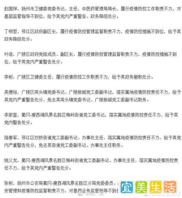 扬州市卫健委主任等12人被处理 这是咋情况?