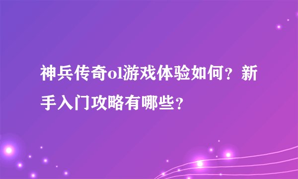 神兵传奇ol游戏体验如何？新手入门攻略有哪些？
