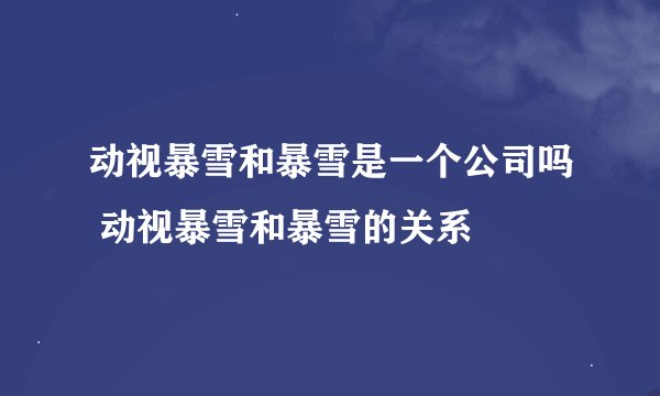 动视暴雪和暴雪是一个公司吗 动视暴雪和暴雪的关系