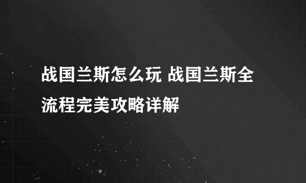 战国兰斯怎么玩 战国兰斯全流程完美攻略详解
