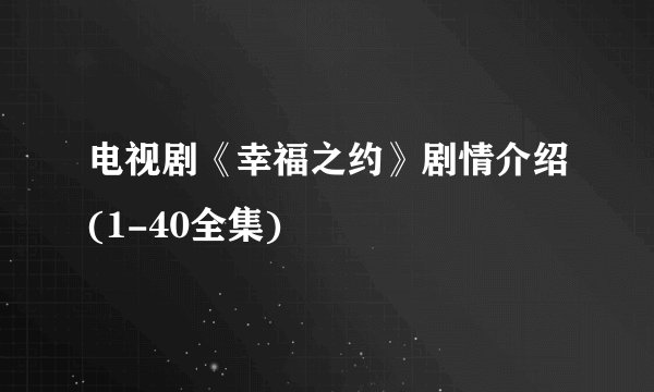 电视剧《幸福之约》剧情介绍(1-40全集)