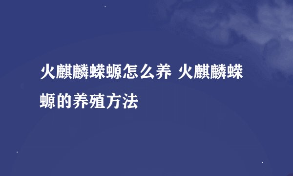 火麒麟蝾螈怎么养 火麒麟蝾螈的养殖方法