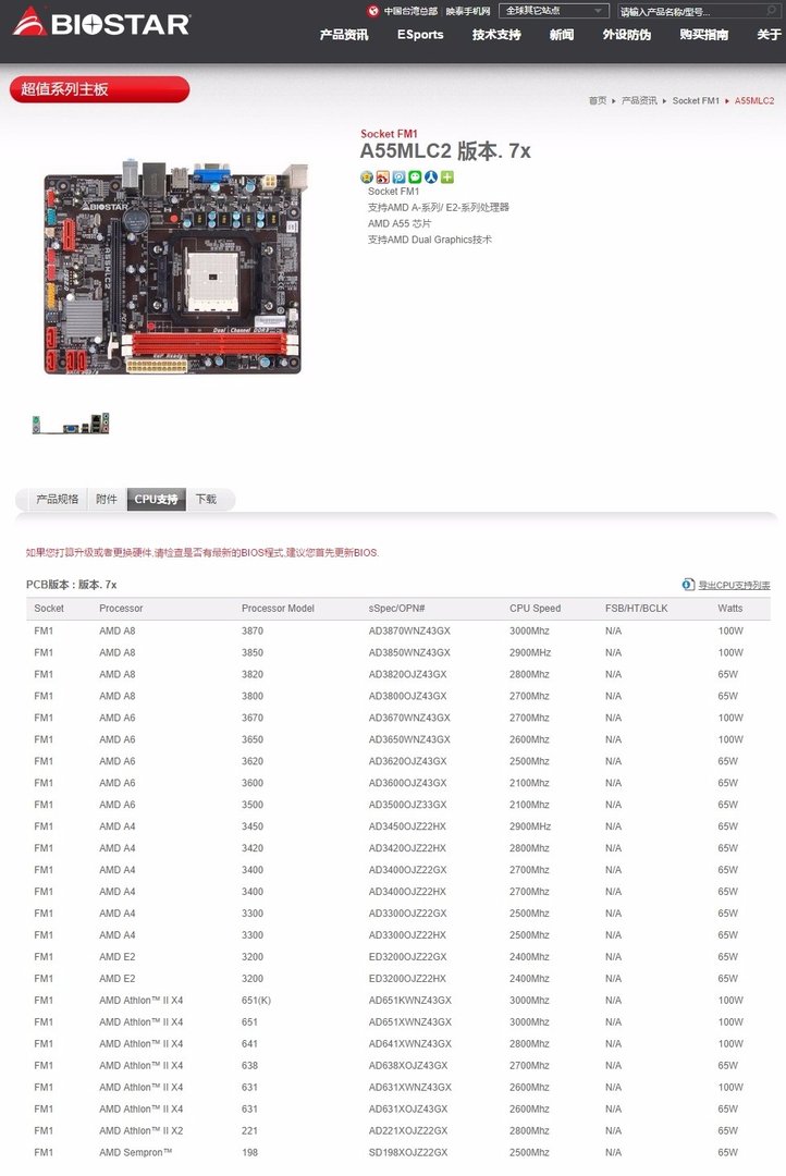 映泰主板 A55MLC2 能装什么CPU