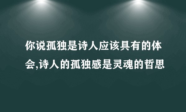 你说孤独是诗人应该具有的体会,诗人的孤独感是灵魂的哲思