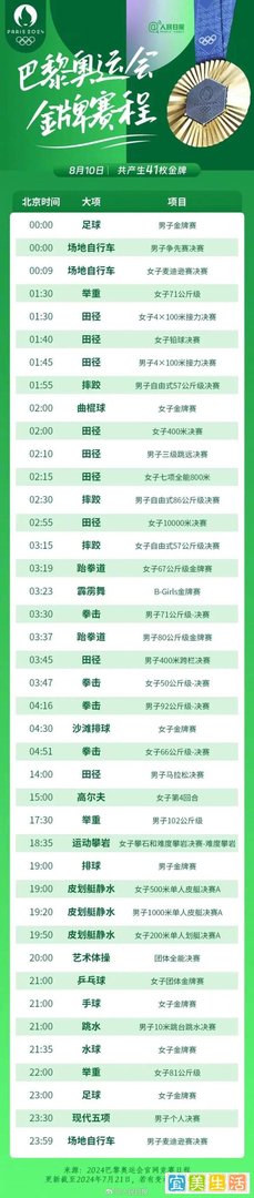 巴黎奥运会｜含“金”量超高的赛程表，收藏！
