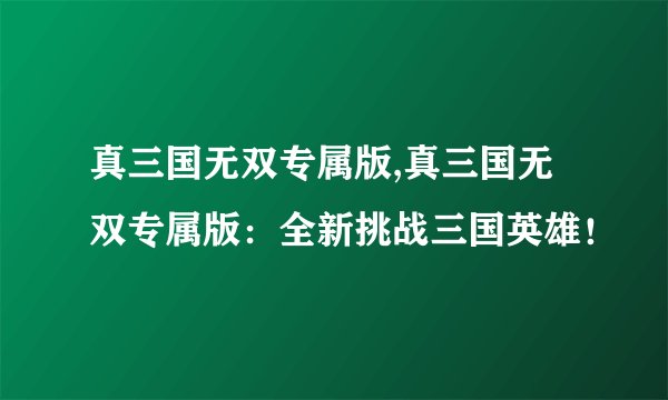真三国无双专属版,真三国无双专属版：全新挑战三国英雄！