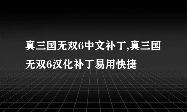 真三国无双6中文补丁,真三国无双6汉化补丁易用快捷