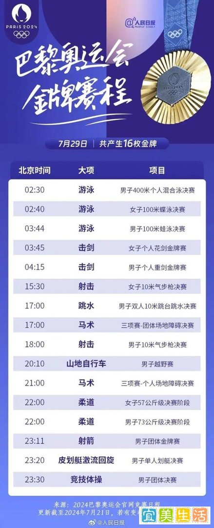 巴黎奥运会｜含“金”量超高的赛程表，收藏！