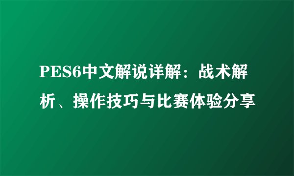 PES6中文解说详解：战术解析、操作技巧与比赛体验分享